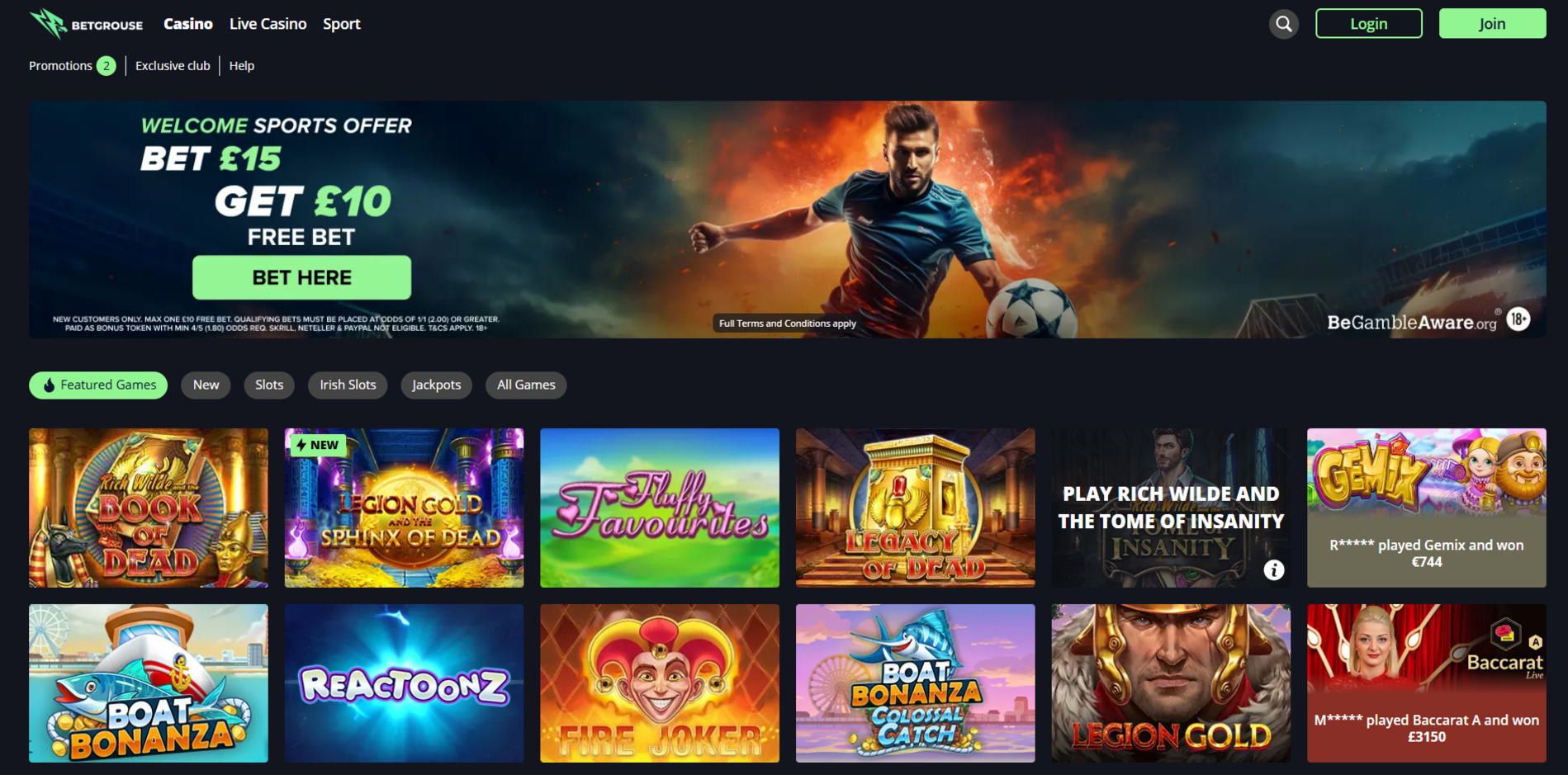 betgrouse casino homepage desktop